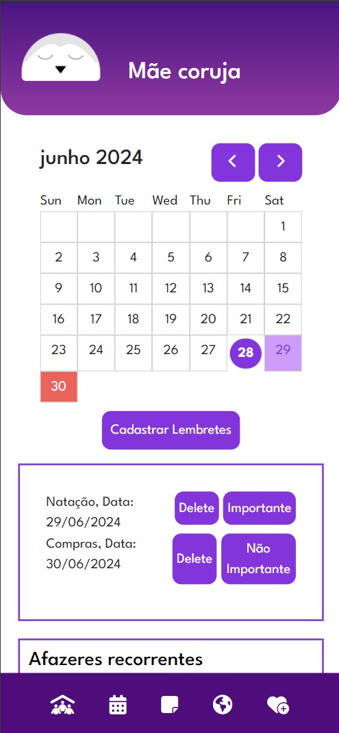 Tela do Calendário